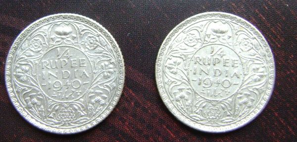 British-India-1940-1/4-Rupee-Bombay-Mint-2-Different-Types