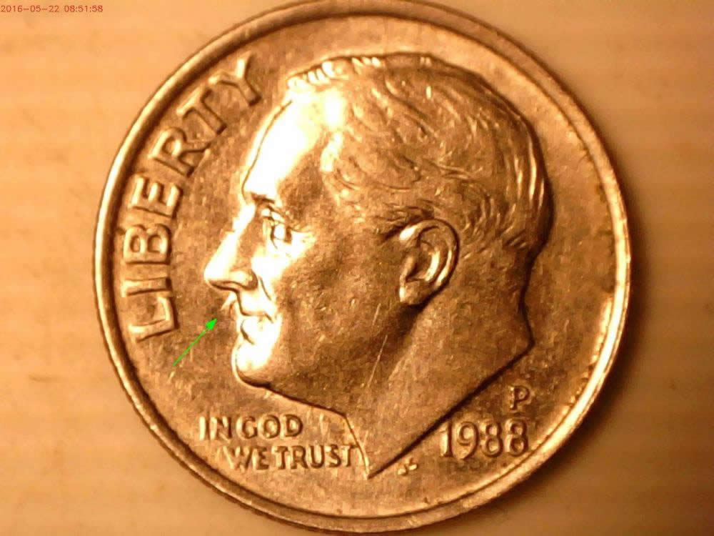 1988-P-Dime-With-Reverse-And-Obverse-Clash