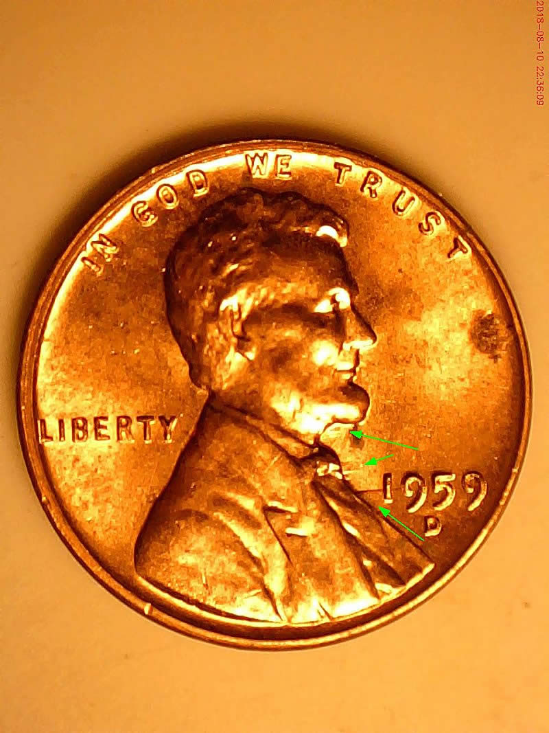 1959-D-Lincoln-Lamination--Struck-Through-Grease-And-OBV-And-REV-Clash