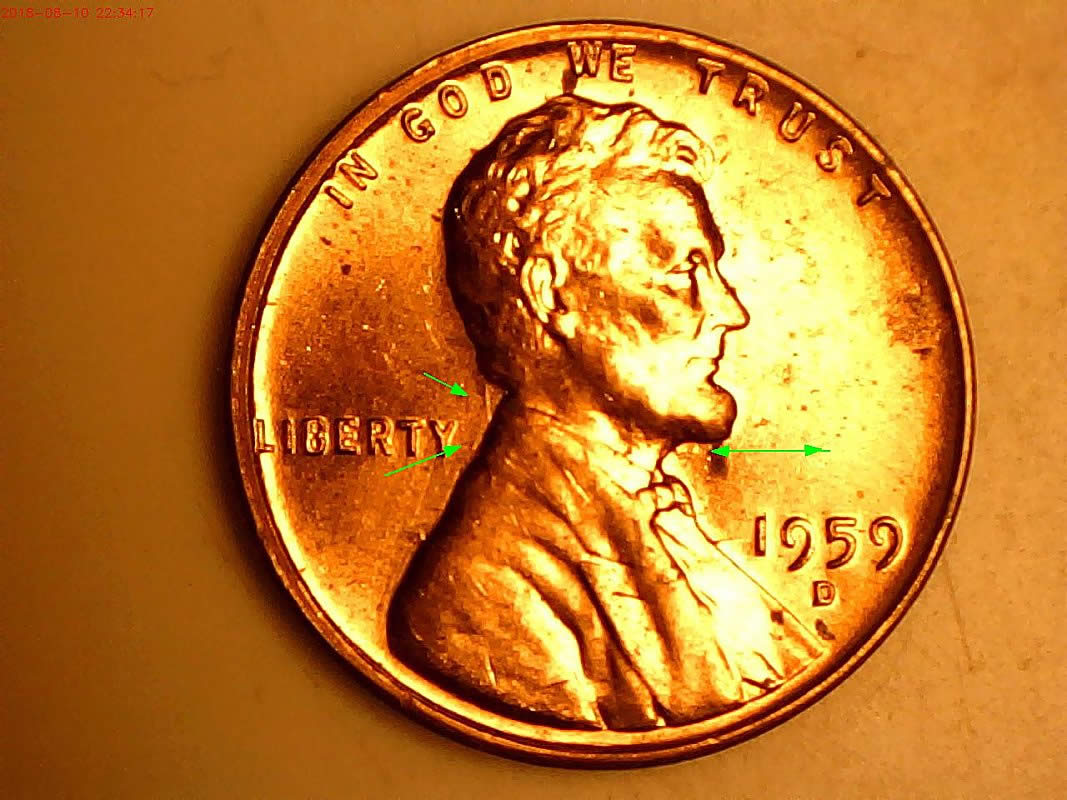 1959-D-Lincoln-Lamination--Struck-Through-Grease-And-OBV-And-REV-Clash