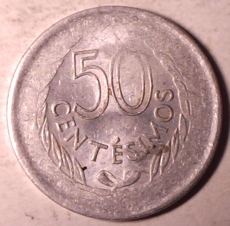 1965-Uruguay-50-Centesimos-Struck-Through-Grease-?