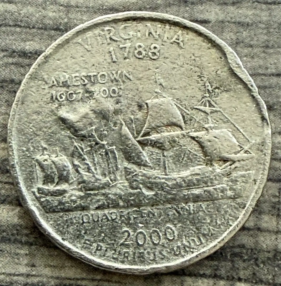 2000-Virginia-Quarter-With-Large-Circle-Cud-On-Obverse/Reverse