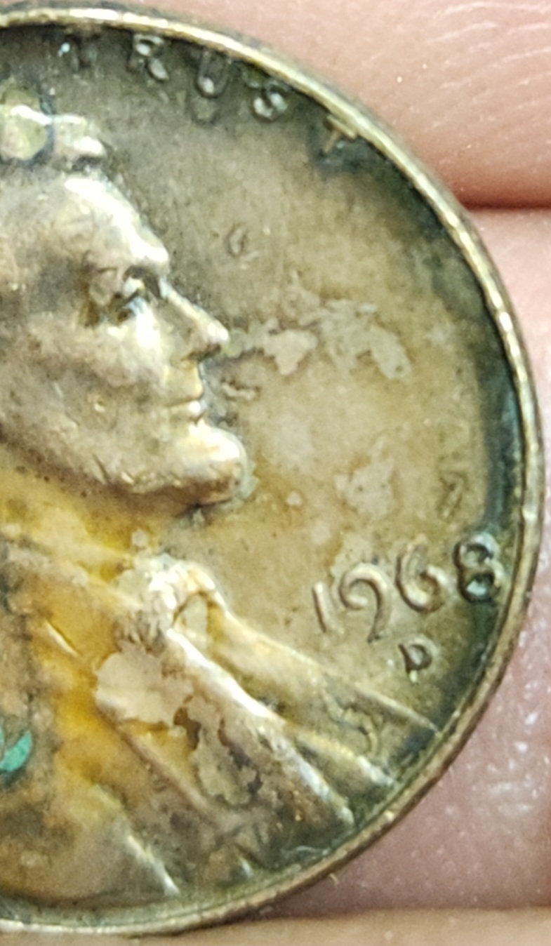 1968-D-1-Cent---Error---Multiple-Letters-ANS-Number-5/7-Above-The-Date--Somethin-His-Eye-Lid-As-Well