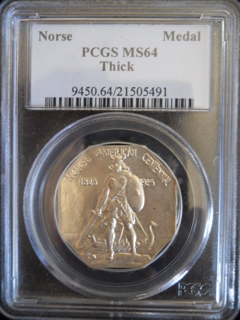 1925-Norse-American-Centennial-Thick-Medal-PCGS-Graded-MS-64