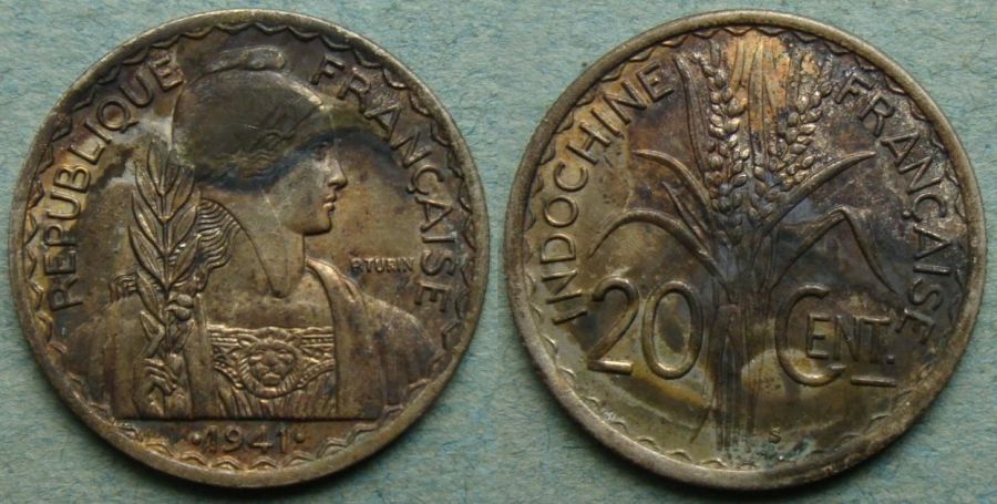 French-Indochina-5-Cent-1938:-Toning
