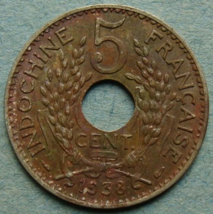 French-Indochina-5-Cent-1938:-Toning