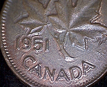 1951-Canadian-Cent-With-Multiple-Strikes