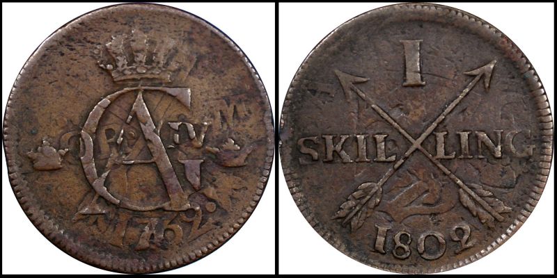 An-Overstruck-Coin-From-Denmark---1812-12-Skilling-Over-1771-1-Skilling