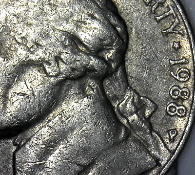 1988-P-Jefferson-Nickel.-Delam-Still-Attached.