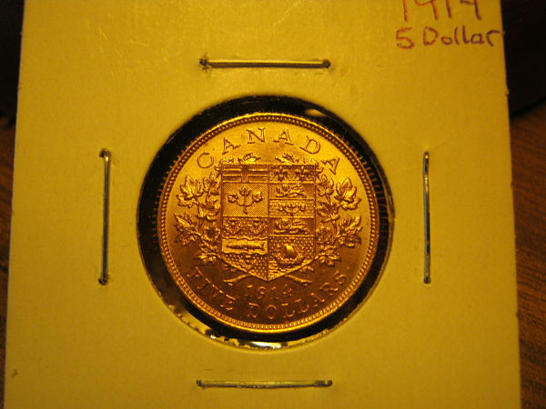 1914-Canada-5-Dollar-Gold,-Please-Grade.