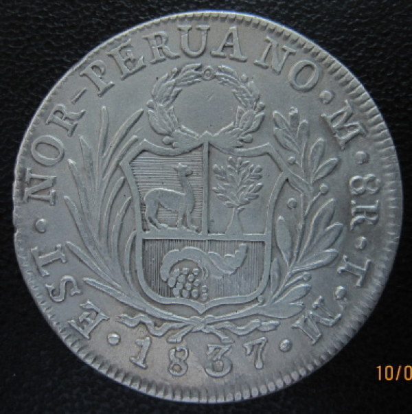 Spain-Philippines-8-Reales-F7-O-C/M-On-Peru-8-Reales-1833