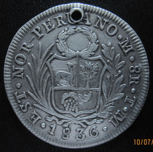 Spain-Philippines-8-Reales-F7-O-C/M-On-Peru-8-Reales-1833