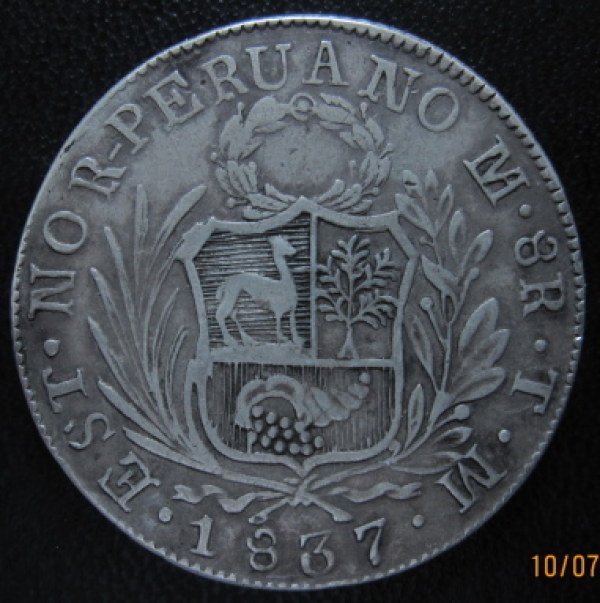 Spain-Philippines-8-Reales-F7-O-C/M-On-Peru-8-Reales-1833
