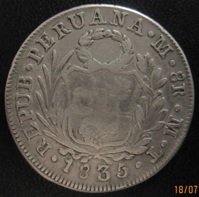 Spain-Philippines-8-Reales-F7-O-C/M-On-Peru-8-Reales-1833
