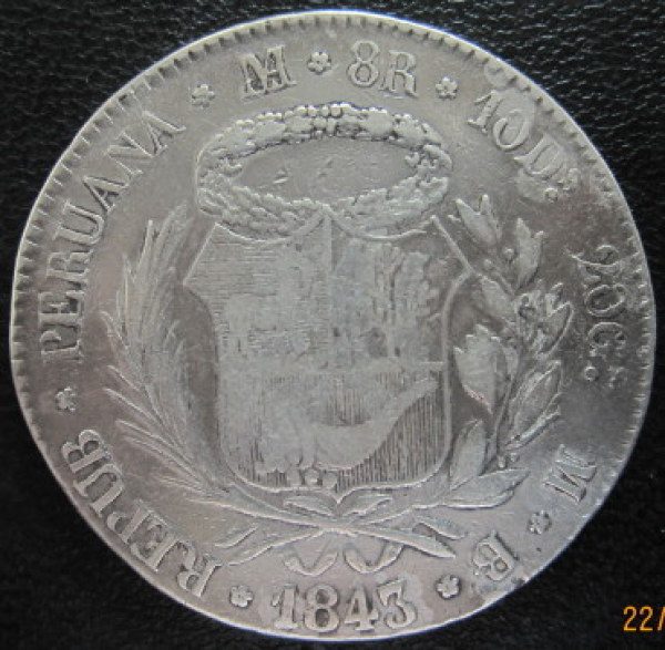 Spain-Philippines-8-Reales-F7-O-C/M-On-Peru-8-Reales-1833
