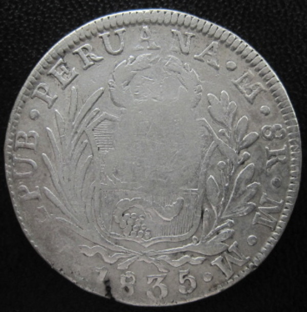 Spain-Philippines-8-Reales-F7-O-C/M-On-Peru-8-Reales-1833
