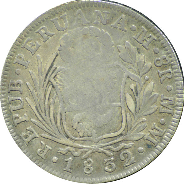 Spain-Philippines-8-Reales-F7-O-C/M-On-Peru-8-Reales-1833