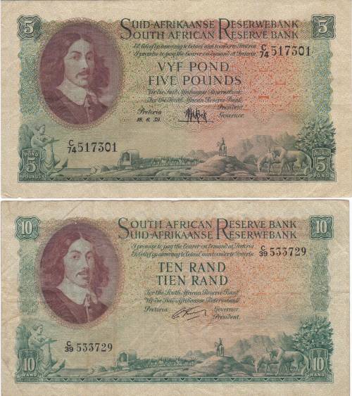 Two-Banknotes-Of-South-Africa--Same-Size-Of-Different-Denominations