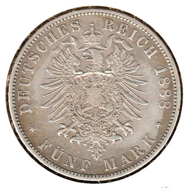Scarce-Prussian-5-Mark-1888-For-Grading
