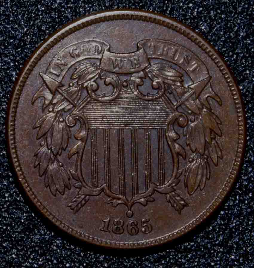 1865-Fancy-5-2-Cent-With-Broken-Die-Retained-Cud