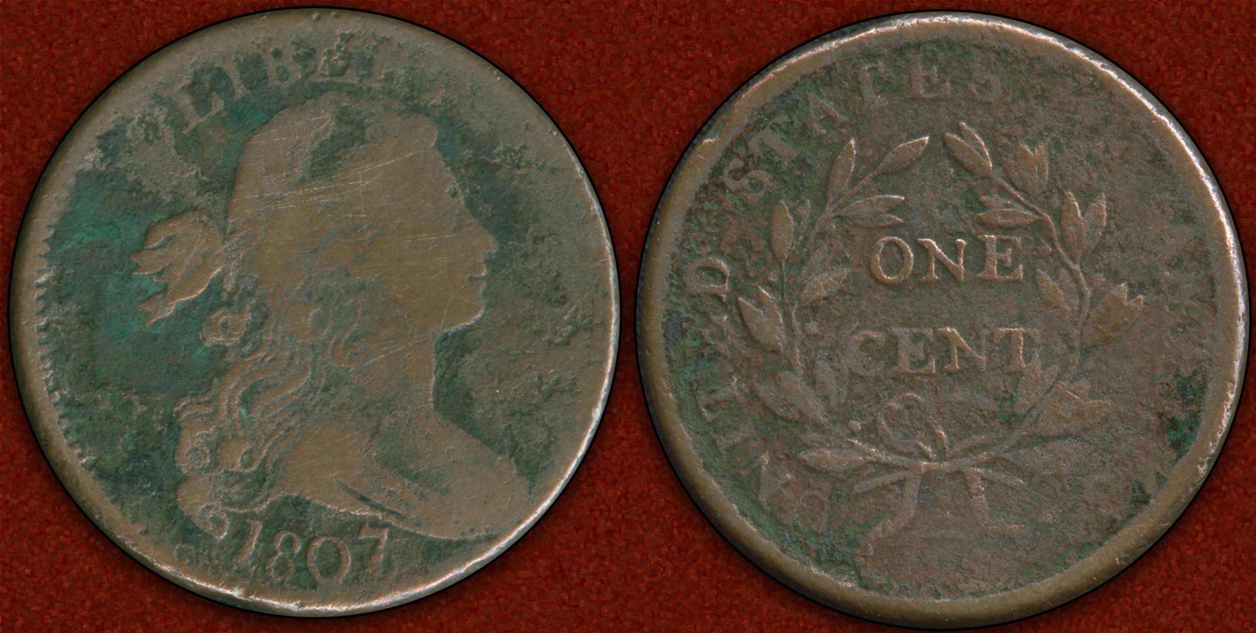 1807-Large-7-Over-6-Draped-Bust-Cent-Damaged-Po/Ag