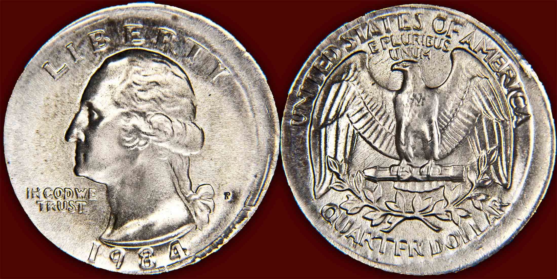 1984-P-Washington-Quarter-Broadstruck,-Clashed-And-Over-Polished-Dies