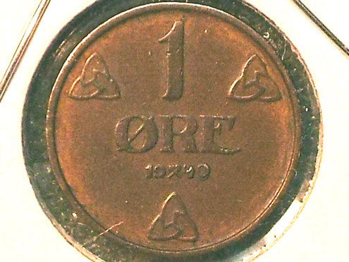 Norway-1-Ore--1940,-With-The-0-Overstamped-3-Times