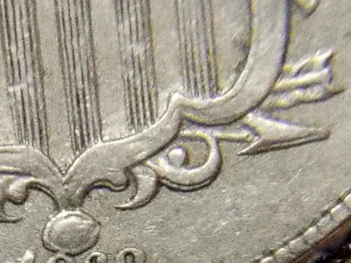 Unlisted-1868-Nickel-Repun.-Date,-Lower-Shield,-Feathers,-Arrows-Doubled