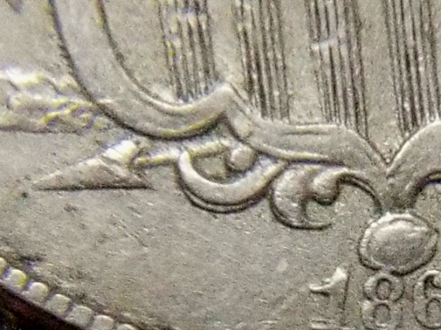 Unlisted-1868-Nickel-Repun.-Date,-Lower-Shield,-Feathers,-Arrows-Doubled