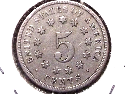 Unlisted-1868-Nickel-Repun.-Date,-Lower-Shield,-Feathers,-Arrows-Doubled