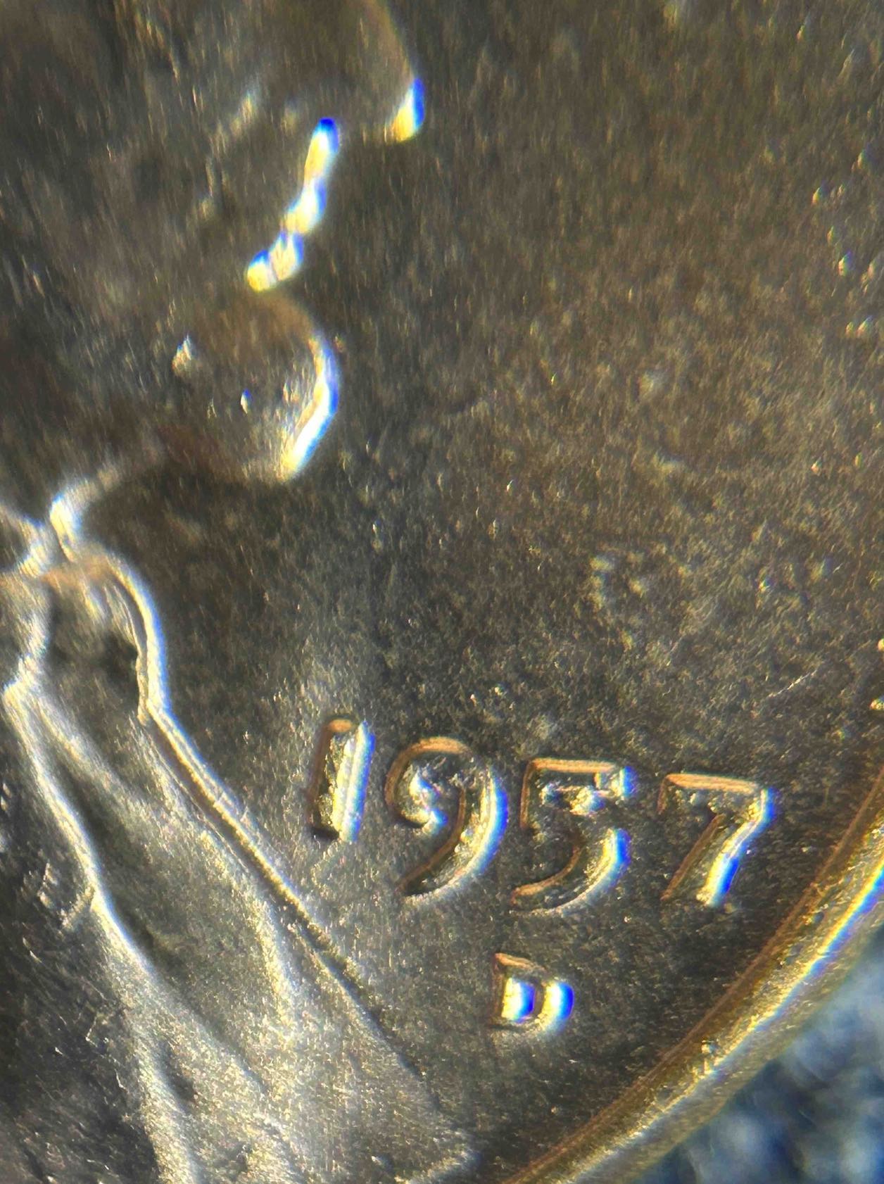 1957-D-Wheat-Penny---What-Are-These-Marks-Within-The-Date?