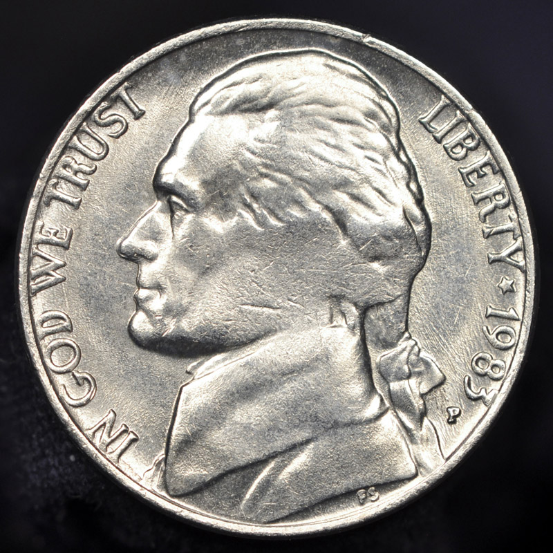 1983-P-Jefferson-Nickel-With-Grease-Filled-Dies?
