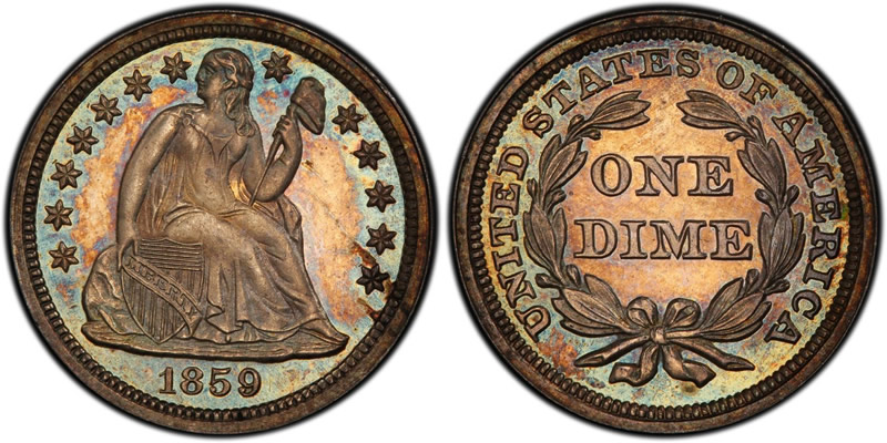 1859 Seated Liberty Dime PCGS Proof PR65 Cameo 1859 Seated Liberty Dime PCGS Proof PR65 Cameo
