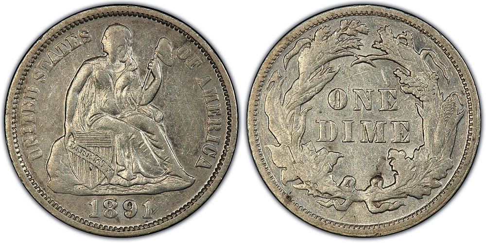 1891 Seated Liberty Dime PCGS AU-50 FS-301 1891 Seated Liberty Dime PCGS AU-50 FS-301