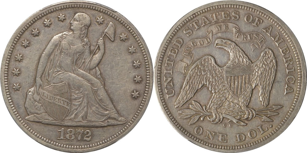 1872 CC Seated Liberty Dollar PCGS XF-45 1872 CC Seated Liberty Dollar PCGS XF-45
