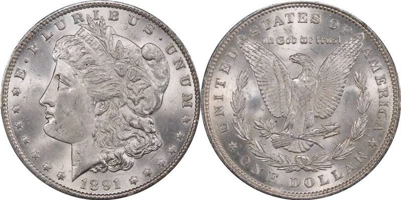 1891 Morgan Dollar PCGS MS64 CAC 1891 Morgan Dollar PCGS MS64 CAC