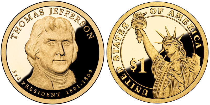 2007 S Thomas Jefferson Presidential Dollar 