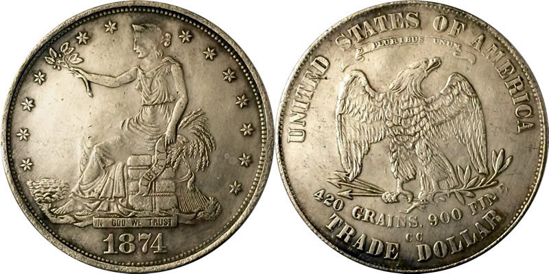 Click to Enlarge - 1874 CC Counterfeit Trade Dollar 1874 CC Counterfeit Trade Dollar