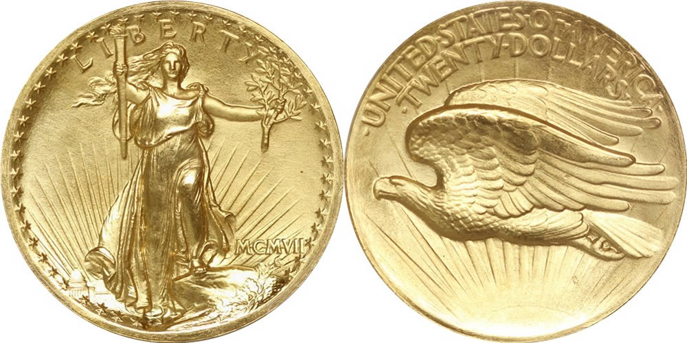 1907 Saint Gaudens Double Eagle PCGS MS67 High Relief Wire Edge 1907 Saint Gaudens Double Eagle PCGS MS67 High Relief Wire Edge