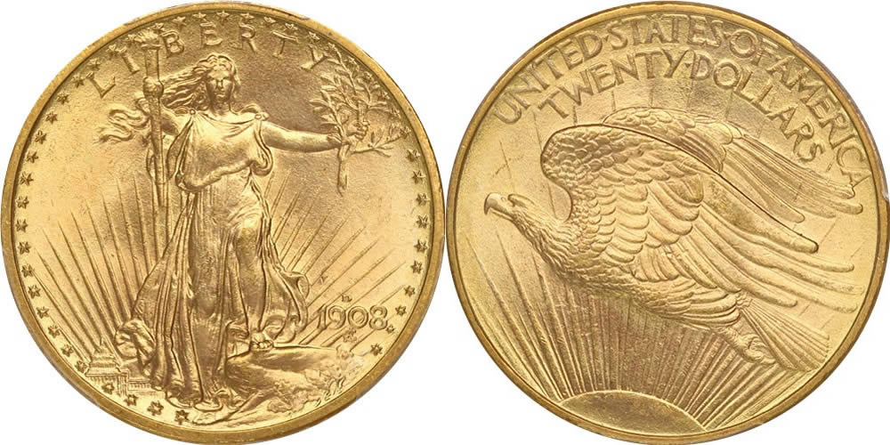 1908 D Saint Gaudens Double Eagle 1908-D Saint Gaudens Double Eagle PCGS MS66+ PQ Without Motto 1908 D Saint Gaudens Double Eagle 1908-D Saint Gaudens Double Eagle PCGS MS66+ PQ Without Motto