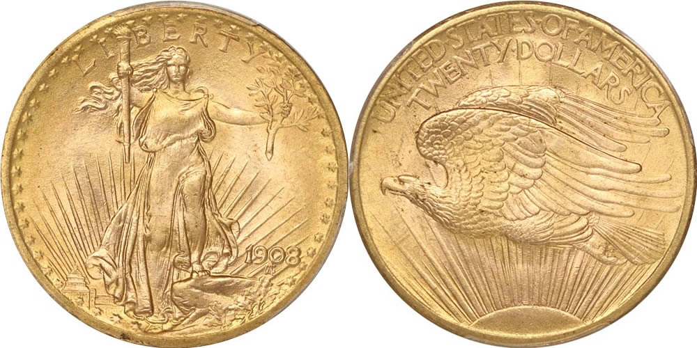 1908 Saint Gaudens Double Eagle 1908 Saint Gaudens Double Eagle PCGS MS69 Without Motto 1908 Saint Gaudens Double Eagle 1908 Saint Gaudens Double Eagle PCGS MS69 Without Motto
