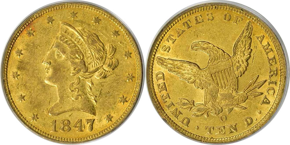 1847 O Liberty Head (No Motto) Eagle PCGS AU-50 1847 O Liberty Head (No Motto) Eagle PCGS AU-50
