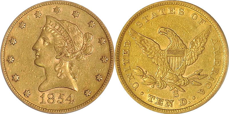 1854 S Liberty Head (No Motto) Eagle 1854 S Liberty Head (No Motto) Eagle