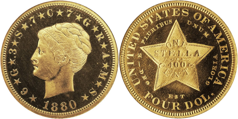 1880 Four Dollar (Stella) Coiled Hair Gold Piece 1880 Four Dollar (Stella) Coiled Hair Gold Piece