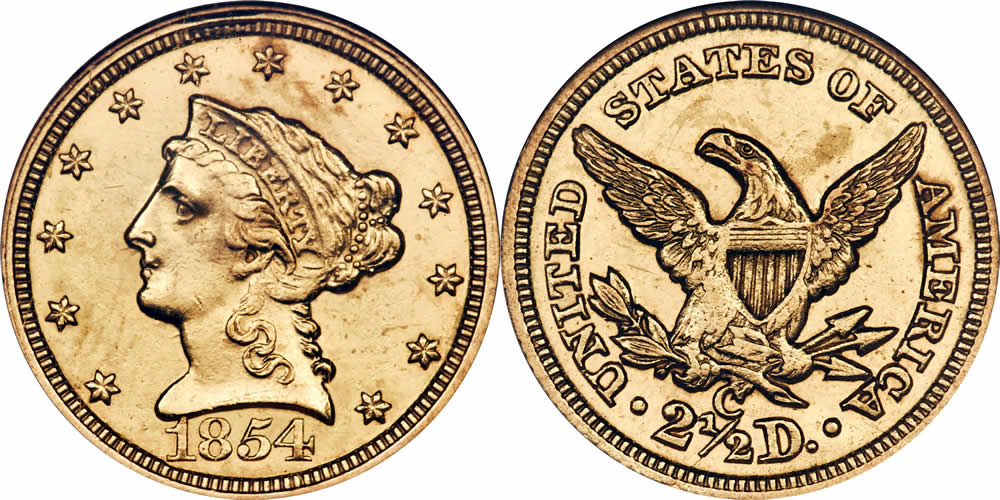 1854 C Liberty Head Quarter Eagle PCGS MS-62 1854 C Liberty Head Quarter Eagle PCGS MS-62