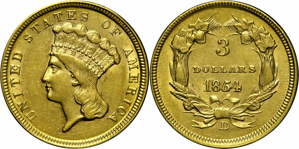 1854 D Three Dollar Gold Piece 1854 D Three Dollar Gold Piece