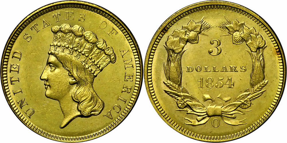 1854 O Three Dollar Gold Piece 1854 O Three Dollar Gold Piece