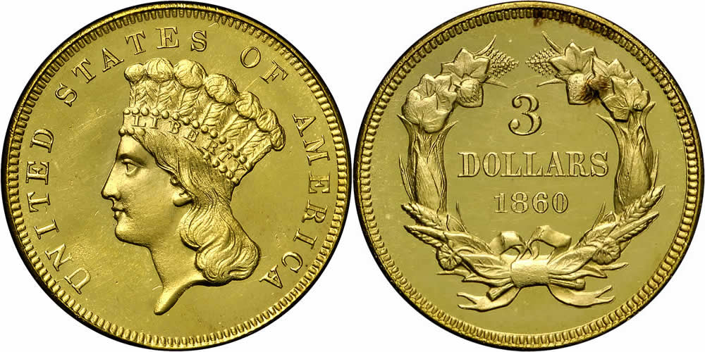 1860 Three Dollar Gold Piece 1860 Three Dollar Gold Piece
