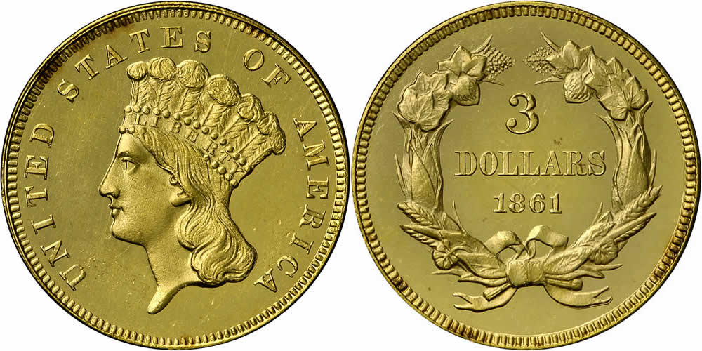 1861 Three Dollar Gold Piece 1861 Three Dollar Gold Piece