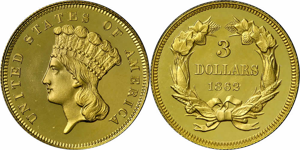 1862 Three Dollar Gold Piece 1862 Three Dollar Gold Piece